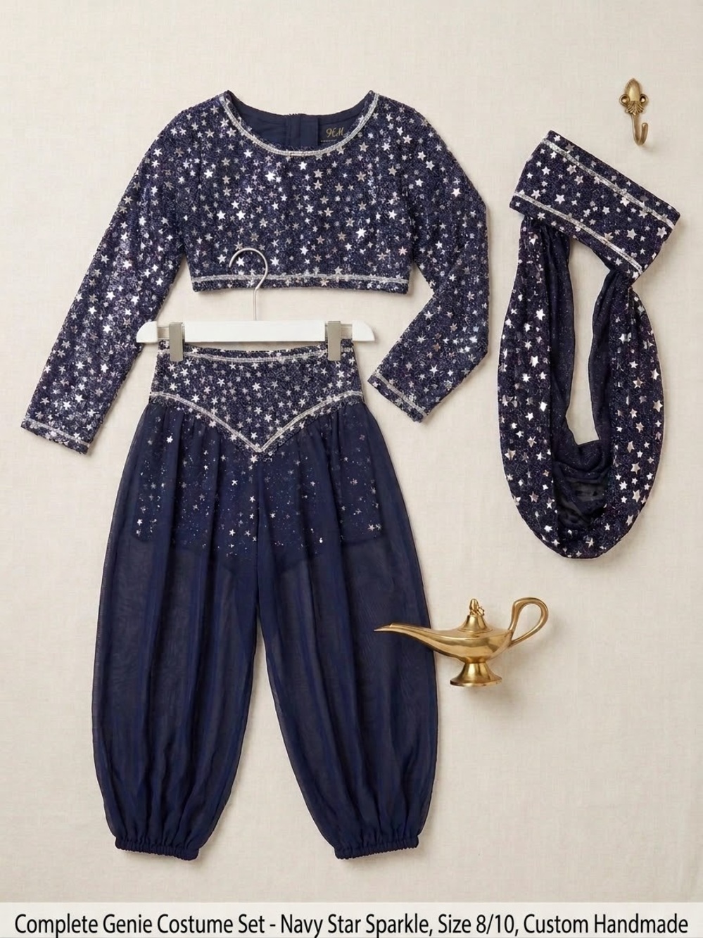 Girls Vintage Handmade Genie Costume Set 8/10 Navy Star Sparkle 3 Piece